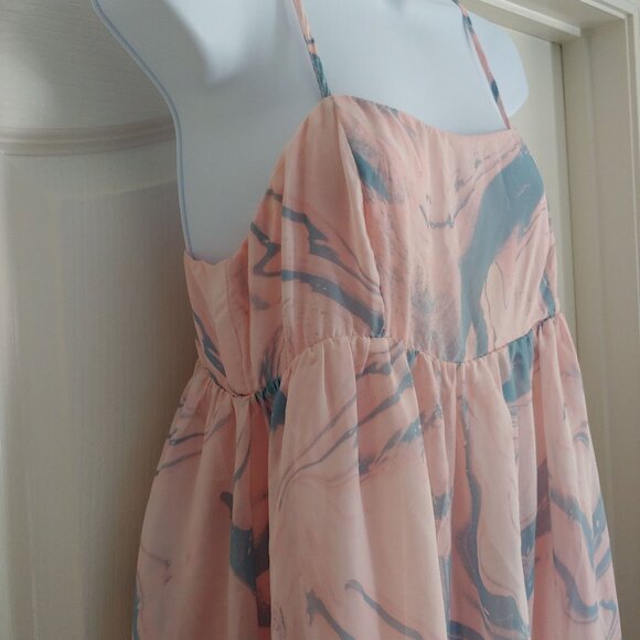 Storia Watercolor Feminine Girly Babydoll Ruffle Tiered Soft Girl Mini Dress L - Picture 8 of 14